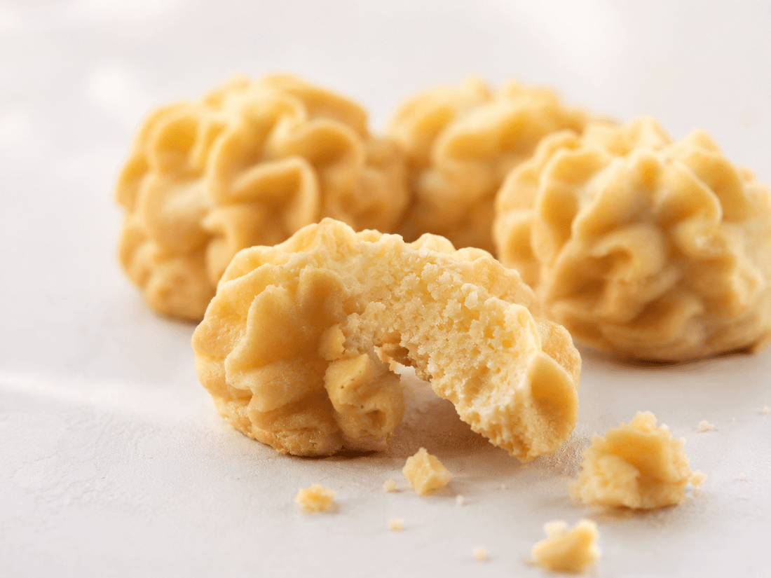 Close-up of delicate Lowrey Original Butter Cookies with a melt-in-the-mouth crumb